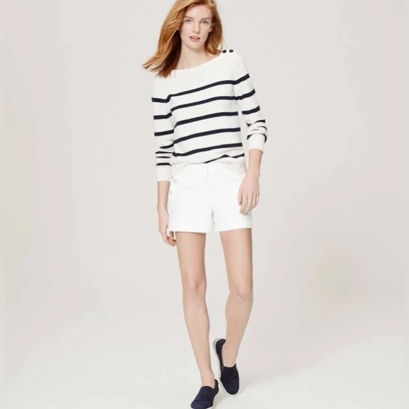 LOFT Riviera Mid Rise Cotton Side Zip Sailor Shorts in White Size 6 - Picture 1 of 11